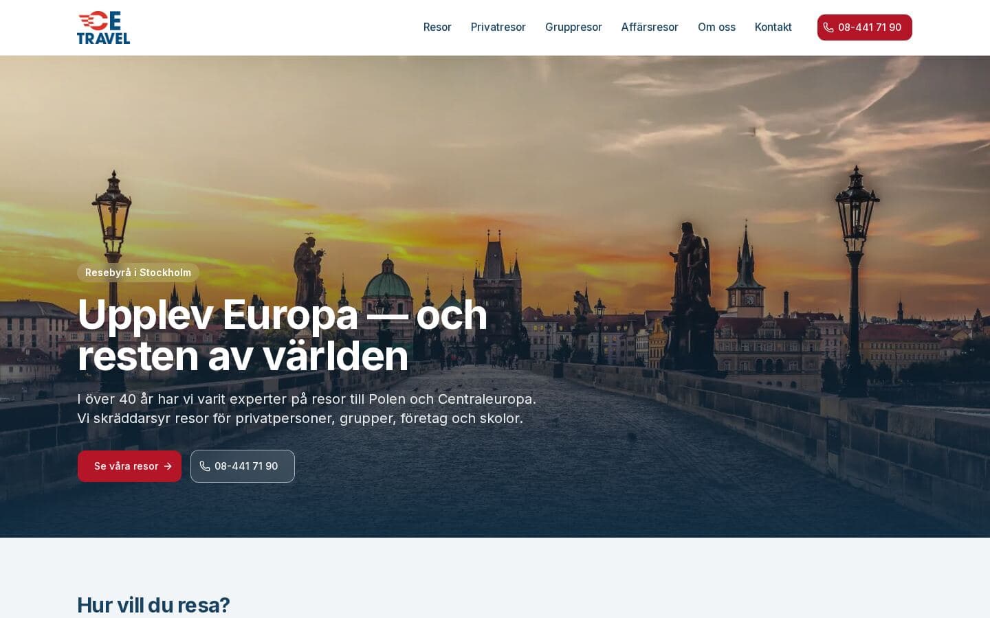 Startsidan på cetravel.se